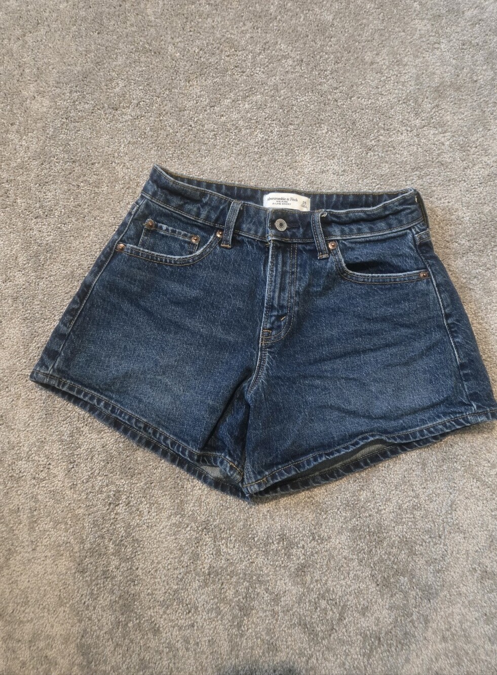 Abercrombie & Fitch Curve Love Mid Rise A-Line Denim Shorts Dark Wash 25